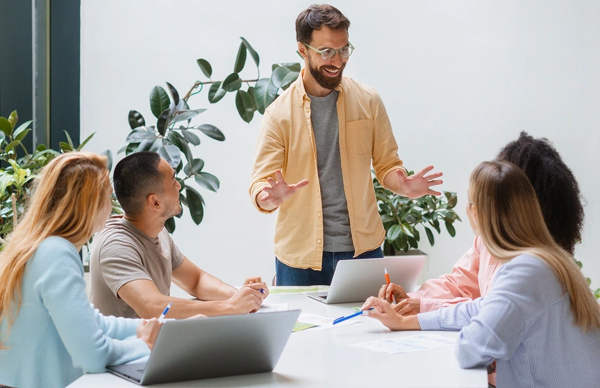 Team defining brand editing guidelines together